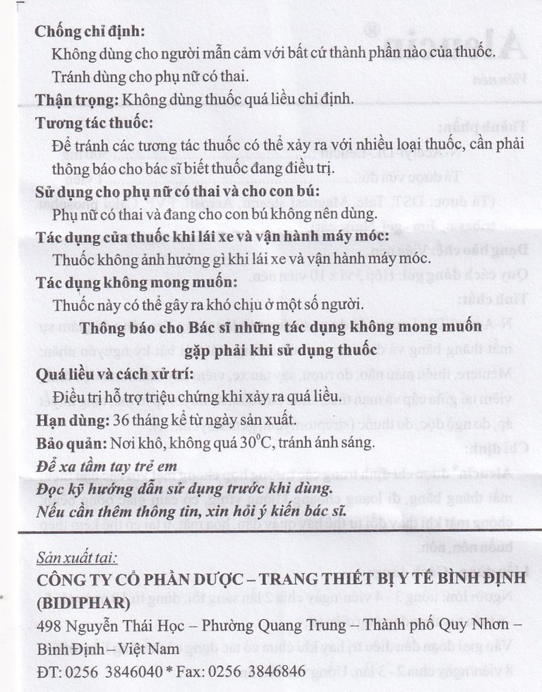 Thuốc Aleucin 500mg Bidiphar điều trị các cơn chóng mặt (3 vỉ x 10 viên)