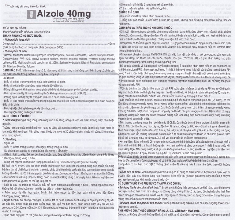 Thuốc Alzole 40mg TV.Pharm điều trị viêm thực quản, viêm loét dạ dày, tá tràng (3 vỉ x 10 viên)