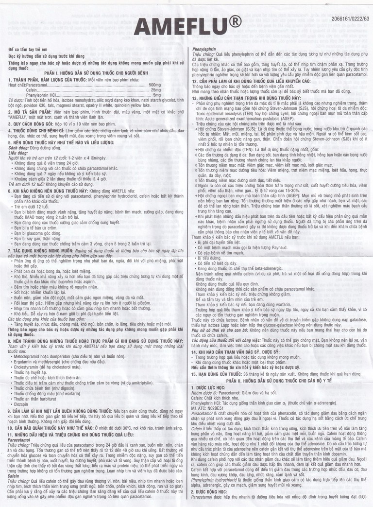 Thuốc Ameflu Không Gây Buồn Ngủ OPV điều trị các triệu chứng cảm lạnh và cảm cúm (10 vỉ x 10 viên)