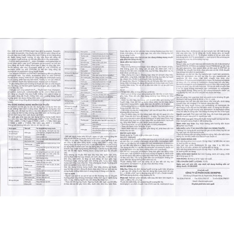 Thuốc Amitriptylin 25mg Danapha điều trị trầm cảm (100 viên)