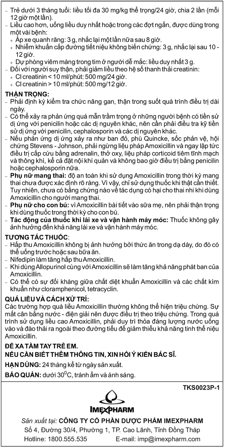 Hỗn dịch uống Amoxicillin 250mg Imexpharm điều trị nhiễm khuẩn đường hô hấp, đường mật, đường tiêu hóa (12 gói)