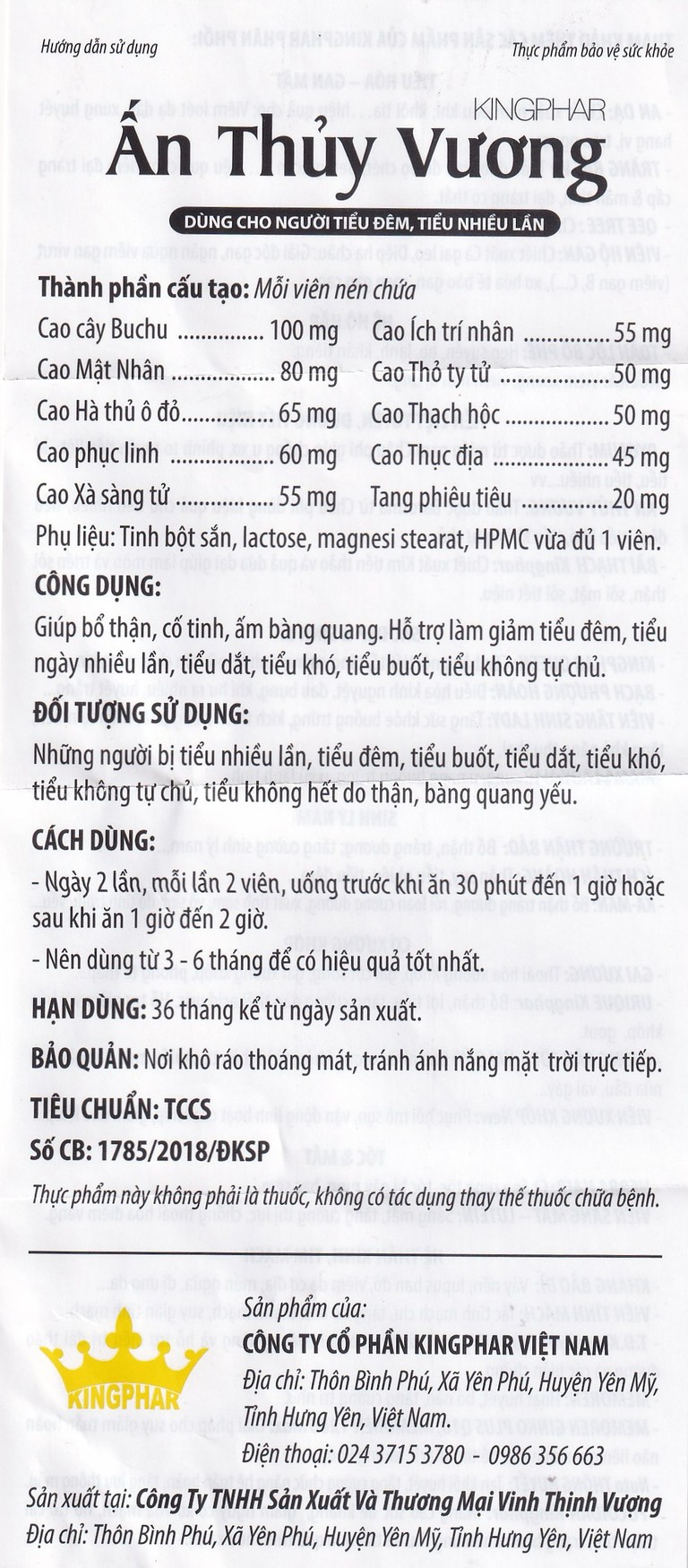 Viên uống Ấn Thủy Vương Kingphar bổ thận, giảm tiêu đêm, tiểu ngày nhiều lần (4 vỉ x 10 viên)