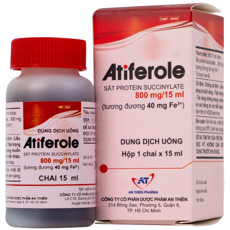 Dung dịch uống Atiferole 800mg/15ml An Thiên điều trị tình trạng thiếu hụt sắt và thiếu máu