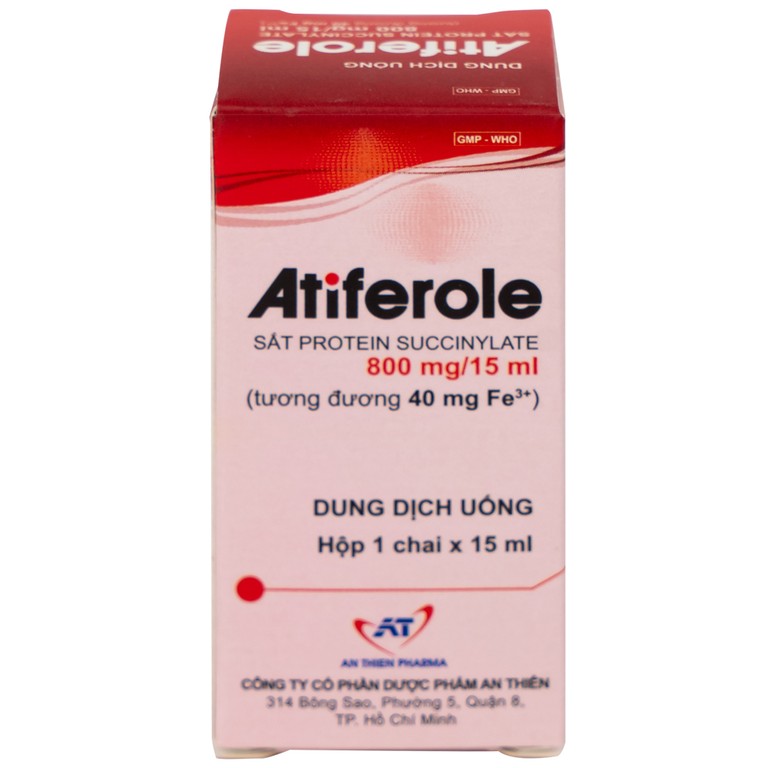 Dung dịch uống Atiferole 800mg/15ml An Thiên điều trị tình trạng thiếu hụt sắt và thiếu máu