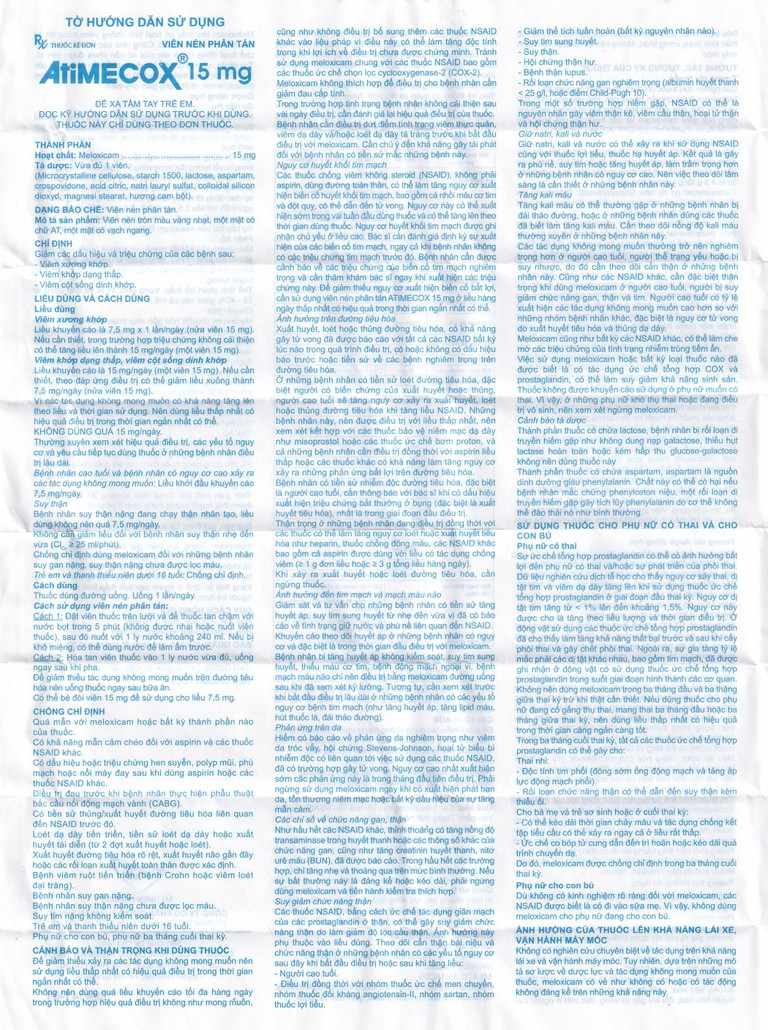 Thuốc Atimecox 15mg An Thiên giảm các dấu hiệu và triệu chứng của viêm xương khớp (3 vỉ x 10 viên)