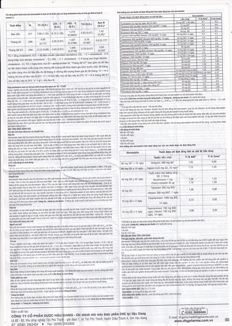 Thuốc Atorlip 20mg DHG điều trị tăng cholesterol toàn phần và LDL-cholesterol (3 vỉ x 10 viên)