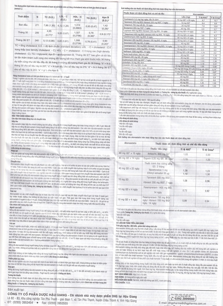 Thuốc Atorlip 10mg DHG điều trị tăng cholesterol toàn phần, tăng LDL-cholesterol (3 vỉ x 10 viên)