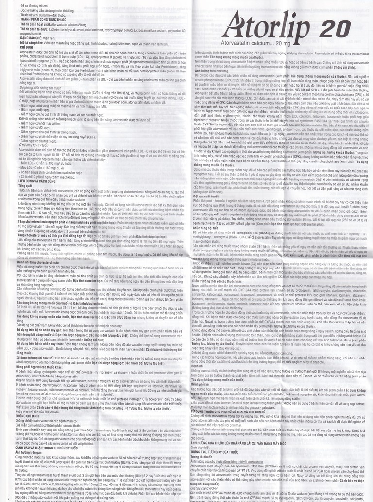 Thuốc Atorlip 20mg DHG điều trị tăng cholesterol toàn phần và LDL-cholesterol (3 vỉ x 10 viên)