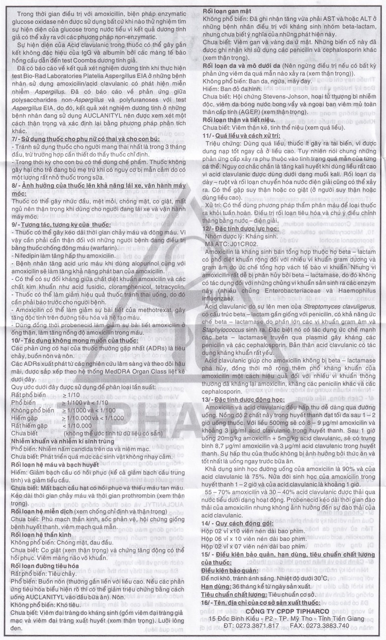 Thuốc  Auclanityl 875/125mg Tipharco điều trị nhiễm khuẩn (2 vỉ x 7 viên)