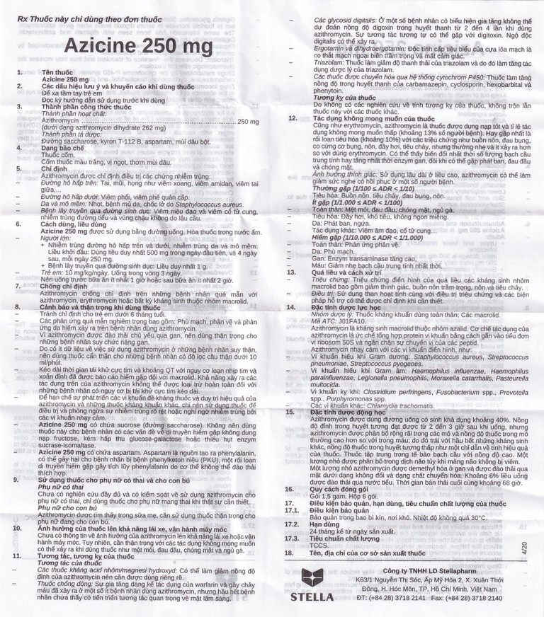 Thuốc cốm Azicine 250mg Stella điều trị nhiễm khuẩn (6 gói x 1g)