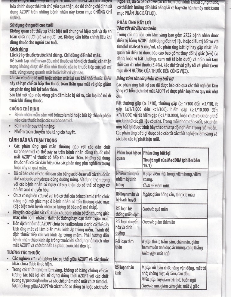 Thuốc nhỏ mắt Azopt Alcon điều trị tăng nhãn áp, glôcôm góc mở (5ml)