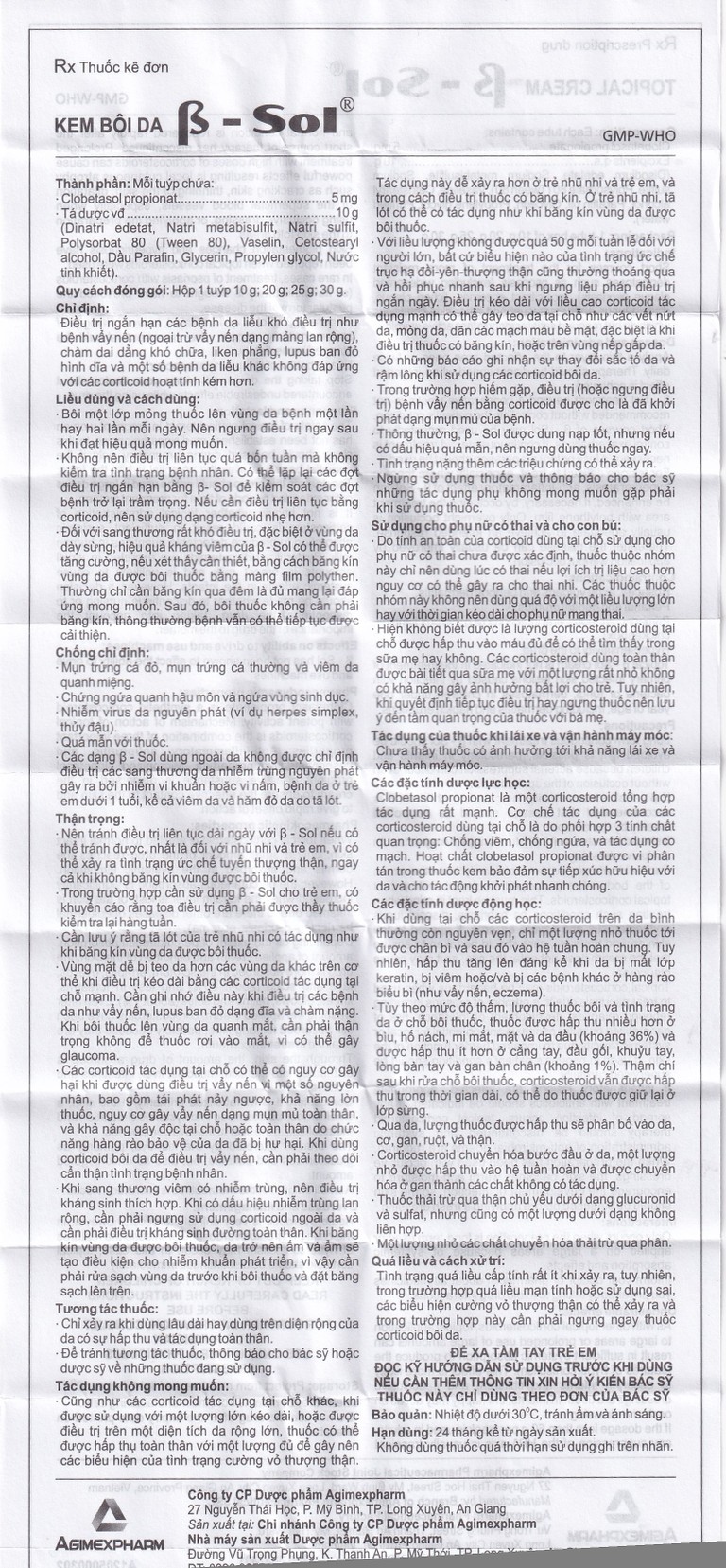 Kem bôi da B- Sol Agimexpharm điều trị vảy nến, chàm (10g)