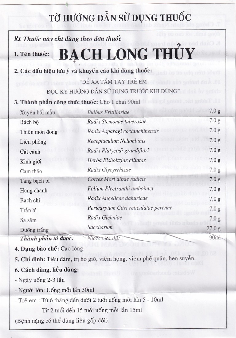 Cao lỏng Bạch Long Thủy điều trị ho, hen suyễn (90ml)