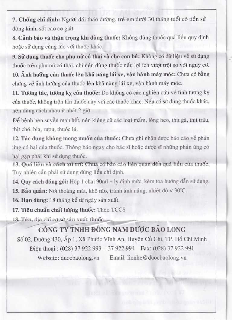 Cao lỏng Bạch Long Thủy điều trị ho, hen suyễn (90ml)