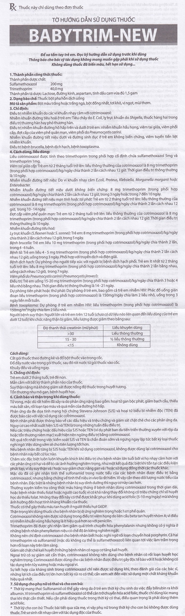 Bột uống Babytrim - New Pharbaco điều trị nhiễm khuẩn (10 gói x 1.5g)