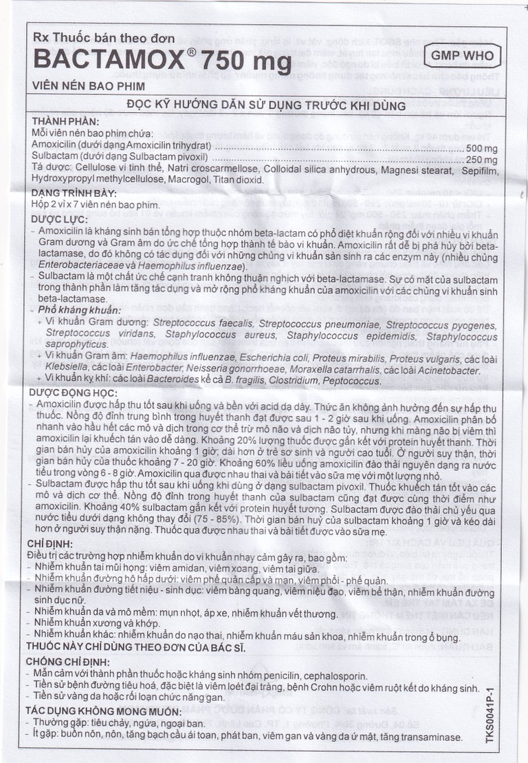 Thuốc Bactamox 750 Imexpharm điều trị nhiễm khuẩn (2 vỉ x 7 viên)