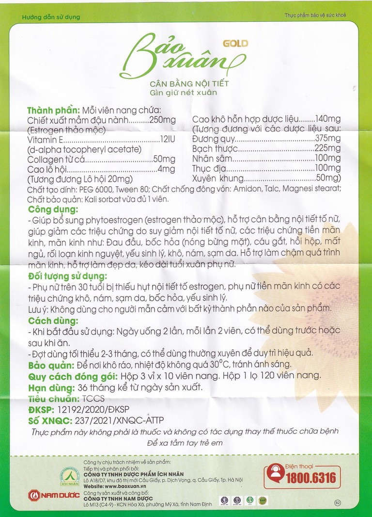 Viên uống Bảo Xuân Gold Nam Dược bổ sung phytoestrogen, cân bằng nội tiết tố nữ (3 vỉ x 10 viên)