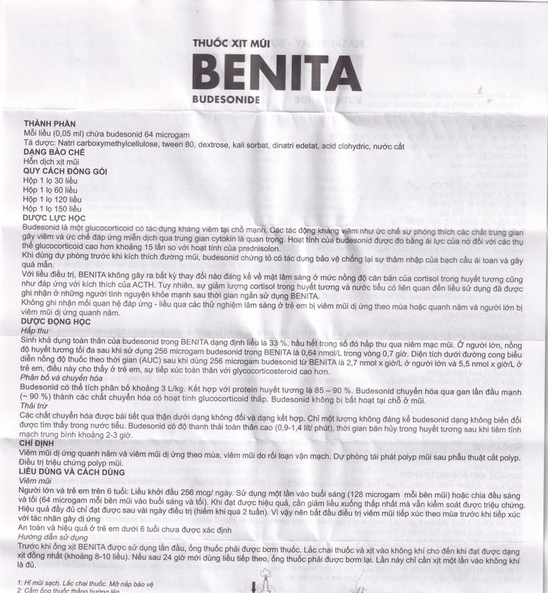 Thuốc xịt mũi Benita Merap điều trị viêm mũi dị ứng, polyp mũi (120 liều)