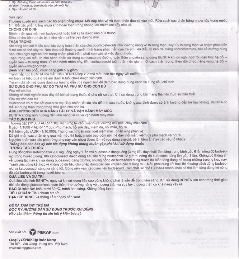 Thuốc xịt mũi Benita Merap điều trị viêm mũi dị ứng, polyp mũi (120 liều)