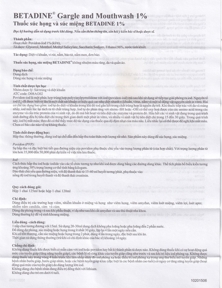 Thuốc súc họng, súc miệng Betadine Gargle and Mouthwash điều trị viêm và nhiễm khuẩn miệng, họng (125ml)