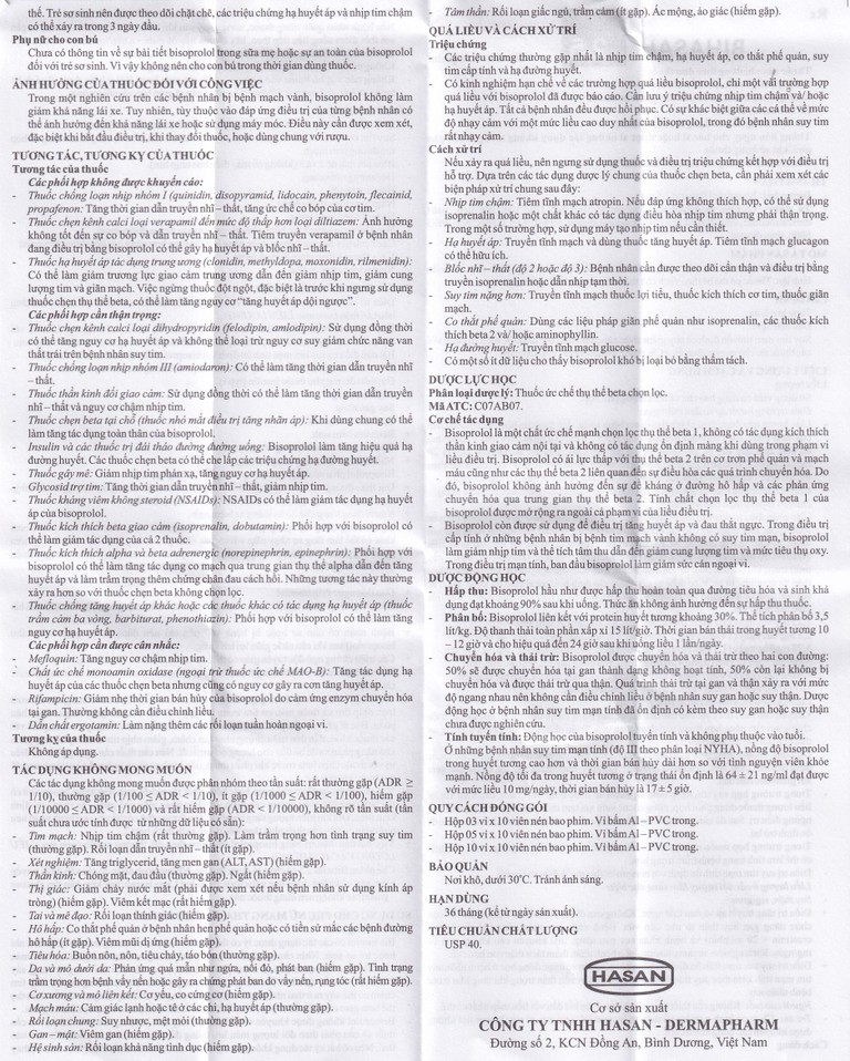 Thuốc Bihasal 2.5 Hasan điều trị tăng huyết áp, đau thắt ngực, suy tim mạn tính ổn định (5 vỉ x 10 viên)