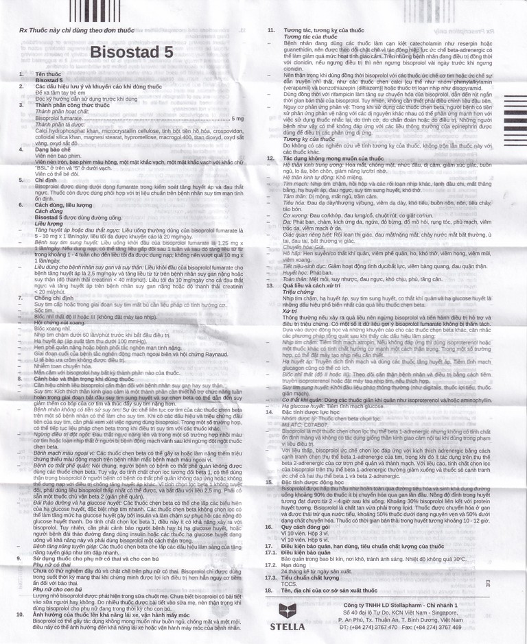 Thuốc Bisostad 5 Stella điều trị tăng huyết áp và đau thắt ngực (3 vỉ x 10 viên)