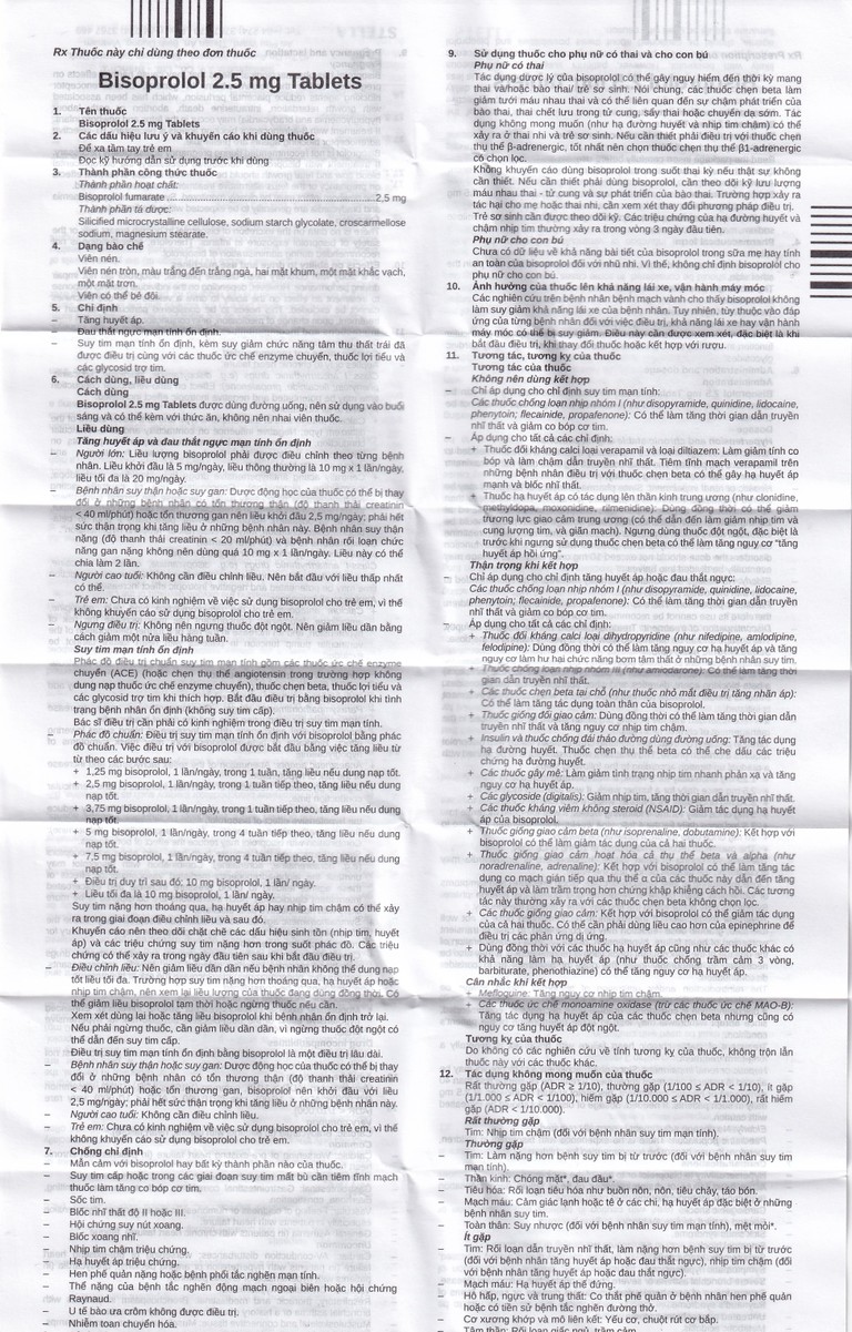 Thuốc Bisoprolol 2.5mg Tablets Stella điều trị tăng huyết áp, đau thắt ngực mạn tính ổn định (3 vỉ x 10 viên)