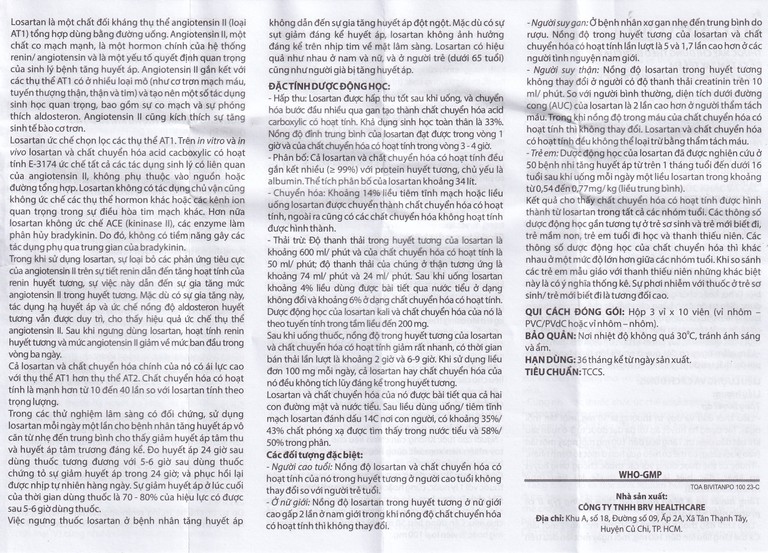 Thuốc Bivitanpo 100 BV điều trị tăng huyết áp mức độ nhẹ và vừa (3 vỉ x 10 viên)