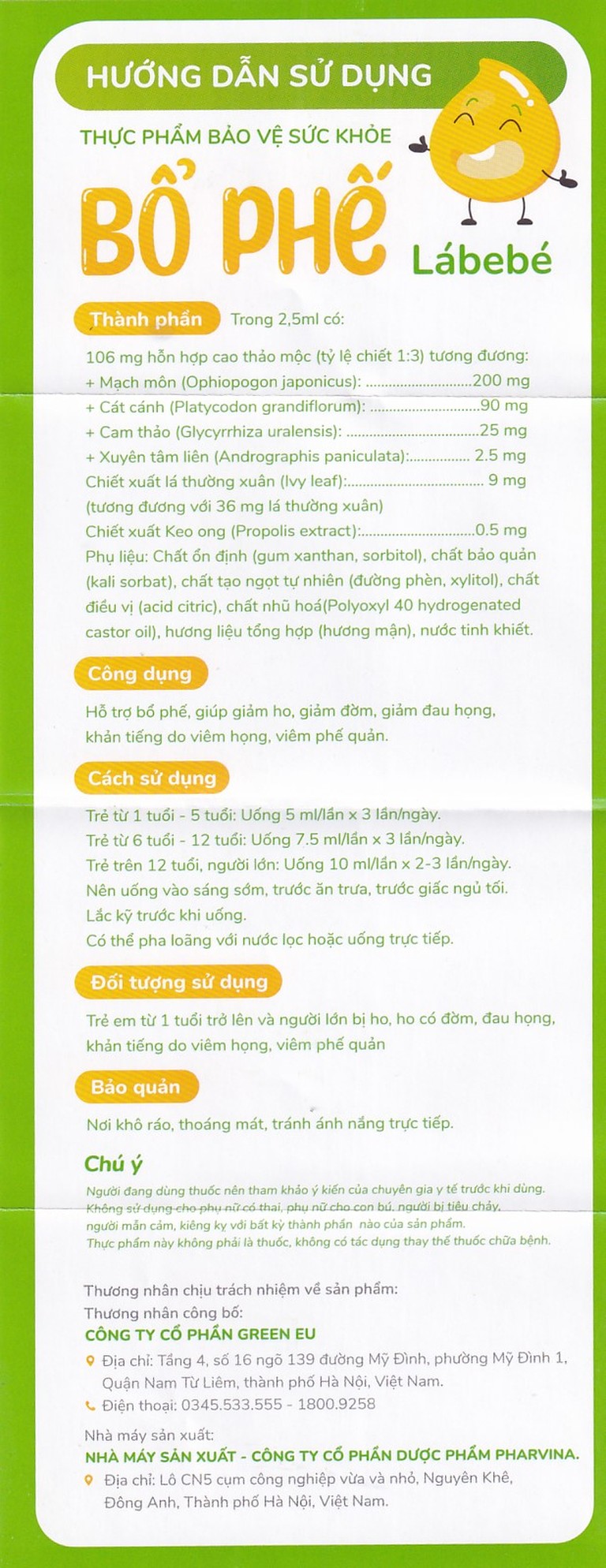 Siro Bổ Phế Lábebé 120ml hỗ trợ bổ phế, giảm ho, giảm đờm, giảm đau họng