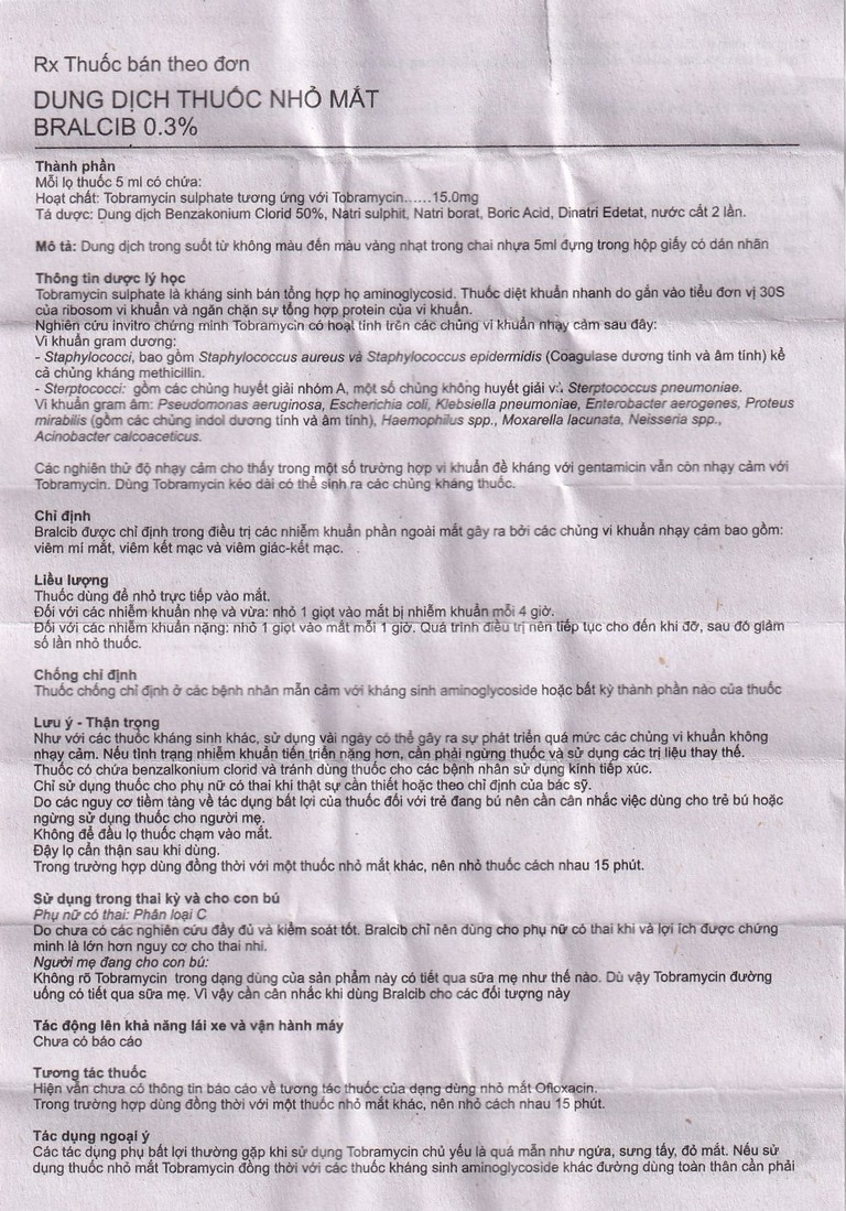 Thuốc Bralcib 3mg Atco điều trị các nhiễm khuẩn phần ngoài mắt do vi khuẩn nhạy cảm (5ml)