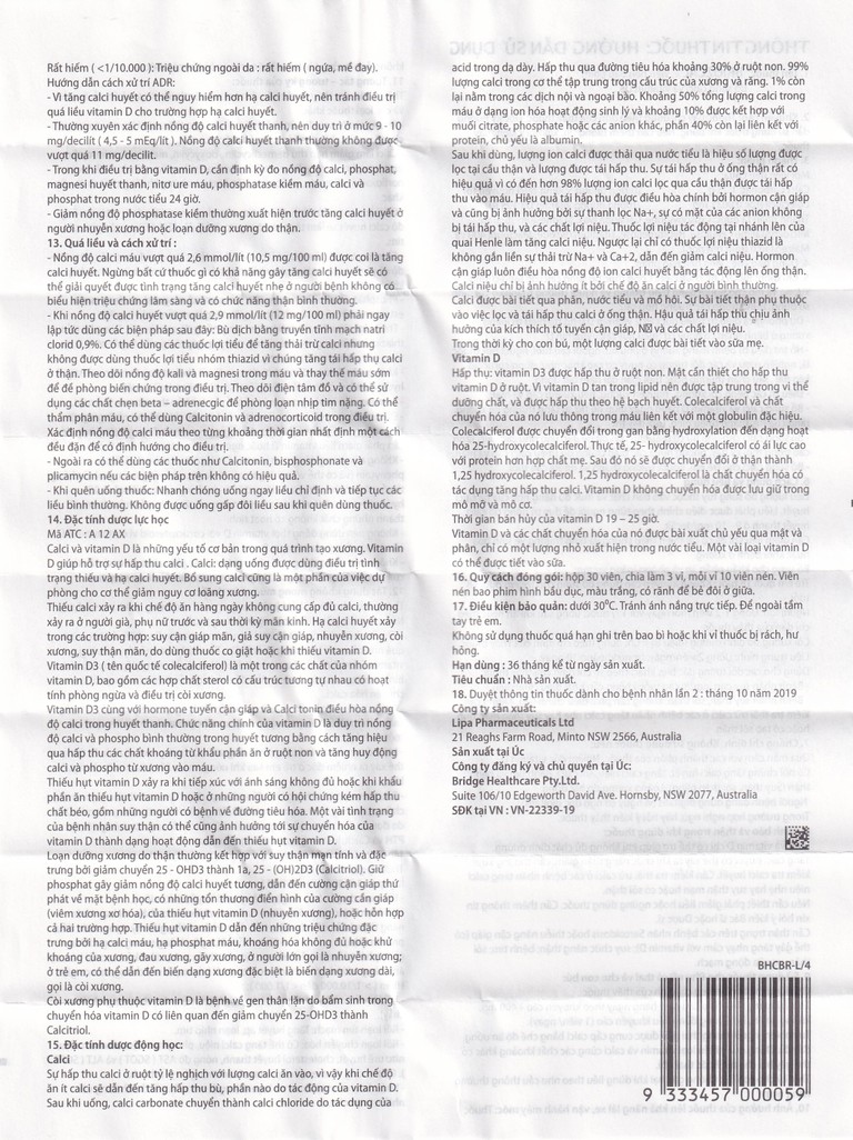 Thuốc Briozcal Bridge Healthcare dự phòng và điều trị thiếu hụt calci, vitamin D3 (3 vỉ x 10 viên)