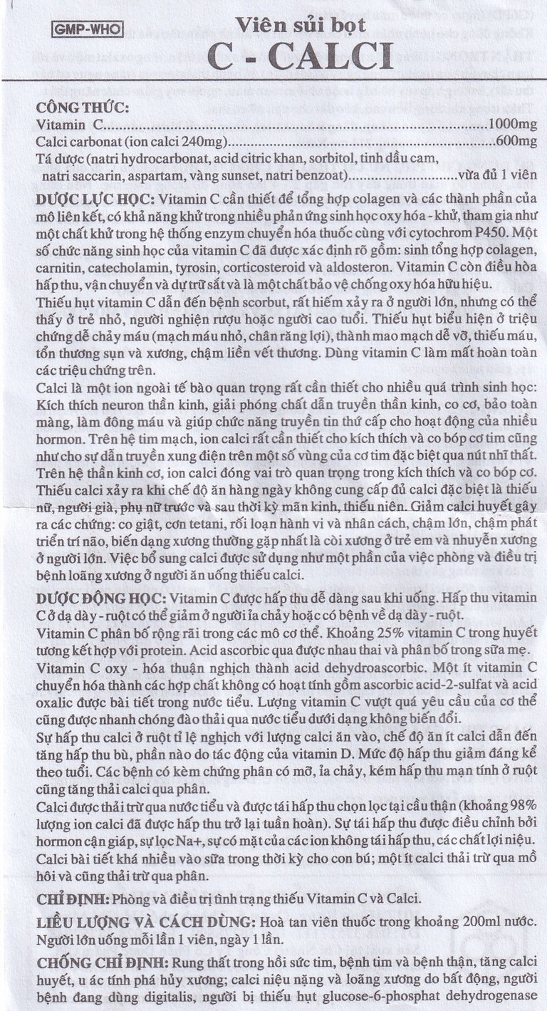 Viên sủi C-Calci OPC phòng và điều trị tình trạng thiếu Vitamin C và Calci (10 viên)