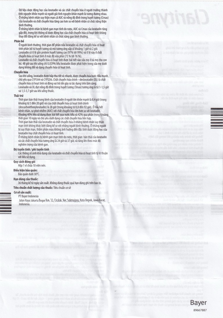 Thuốc Clarityne 10mg Bayer giảm các triệu chứng do viêm mũi dị ứng và mày đay mạn tính vô căn (1 vỉ x 10 viên)