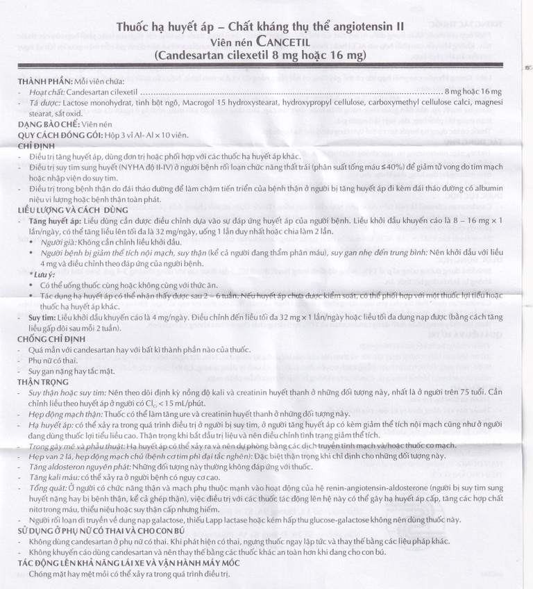 Thuốc Cancetil 8mg Shinpoong Daewoo điều trị tăng huyết áp (30 viên)