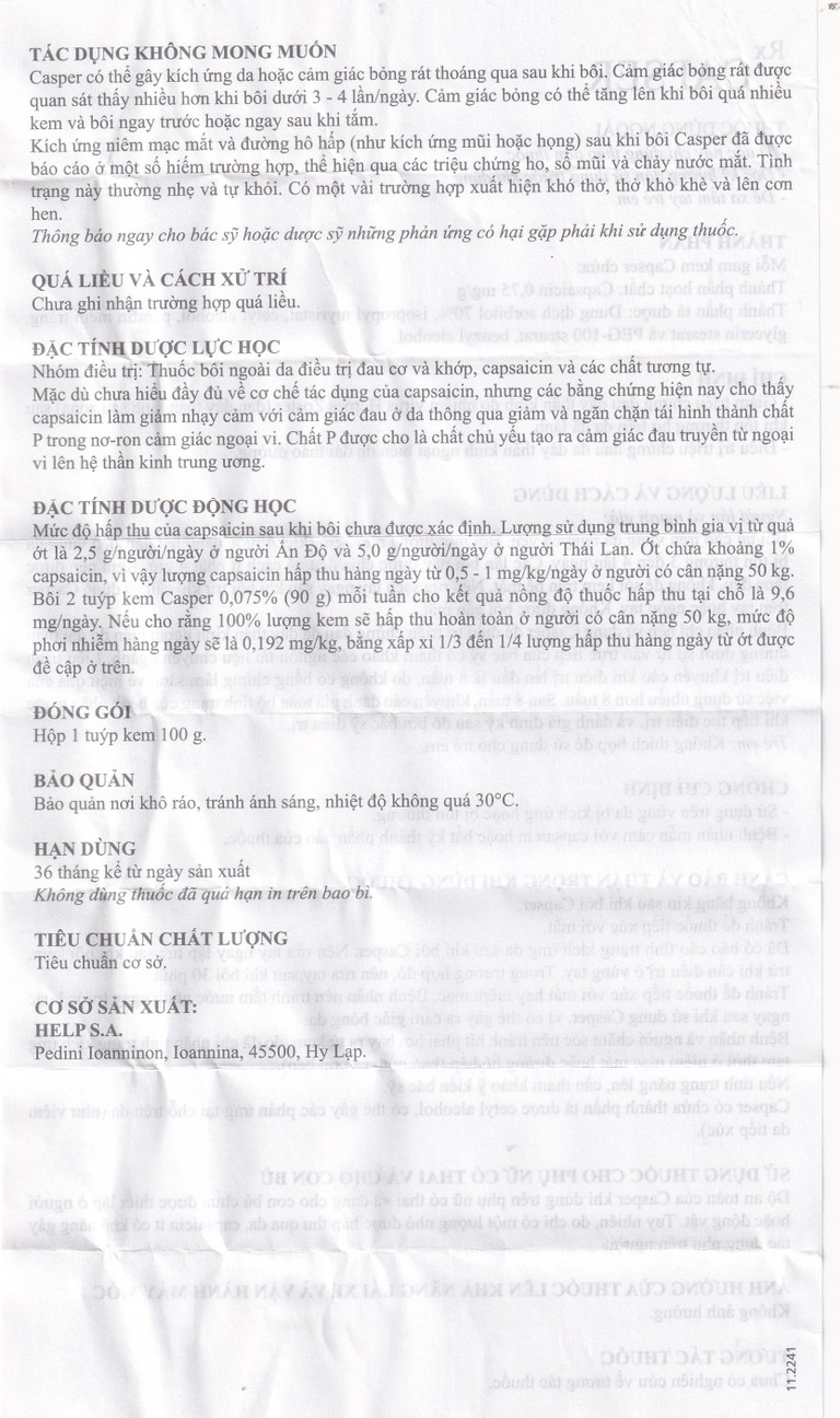 Thuốc Capser Help giảm đau thần kinh do Herpes Zoster và đau dây thần kinh do đái tháo đường (100g)