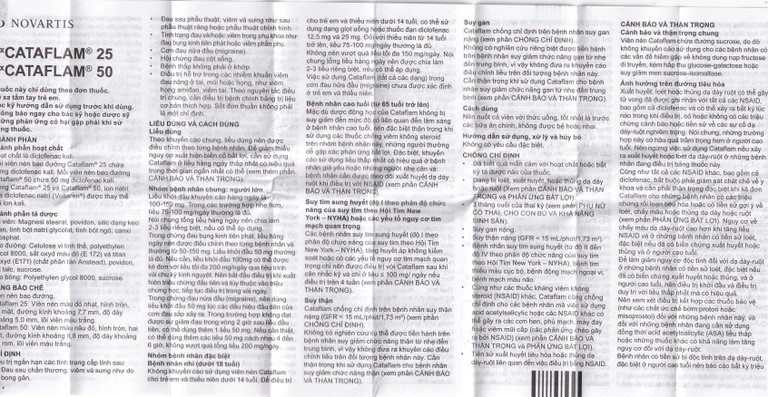 Thuốc Cataflam 25 Novartis điều trị đau sau chấn thương, viêm và sưng do bong gân (1 vỉ x 10 viên)