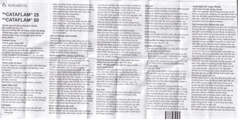 Thuốc Cataflam 50 Novartis điều trị đau sau chấn thương, viêm và sưng do bong gân (1 vỉ x 10 viên)