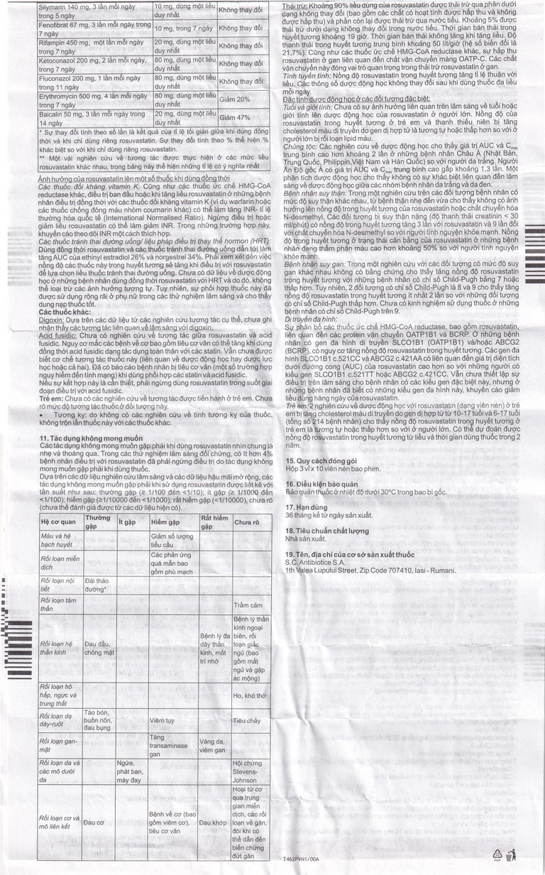 Thuốc Catavastatin 20mg Antibiotice điều trị tăng cholesterol máu và phòng ngừa biến cố tim mạch (3 vỉ x 10 viên)