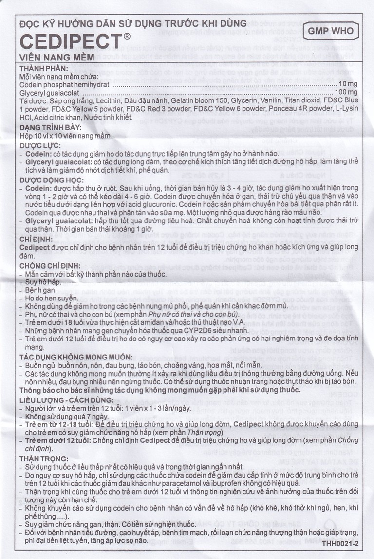 Thuốc Cedipect Imexpharm điều trị ho, long đờm (10 vỉ x 10 viên)