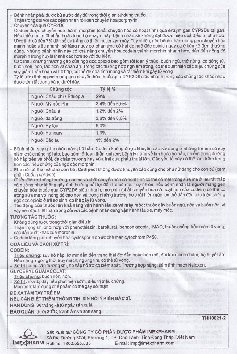 Thuốc Cedipect Imexpharm điều trị ho, long đờm (10 vỉ x 10 viên)