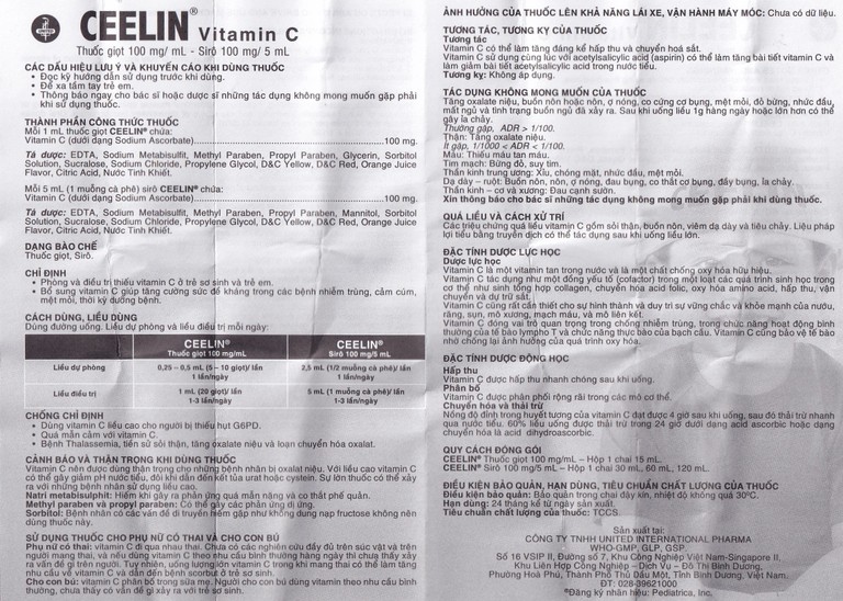 Siro Ceelin United bổ sung vitamin C, tăng cường sức đề kháng (120ml)