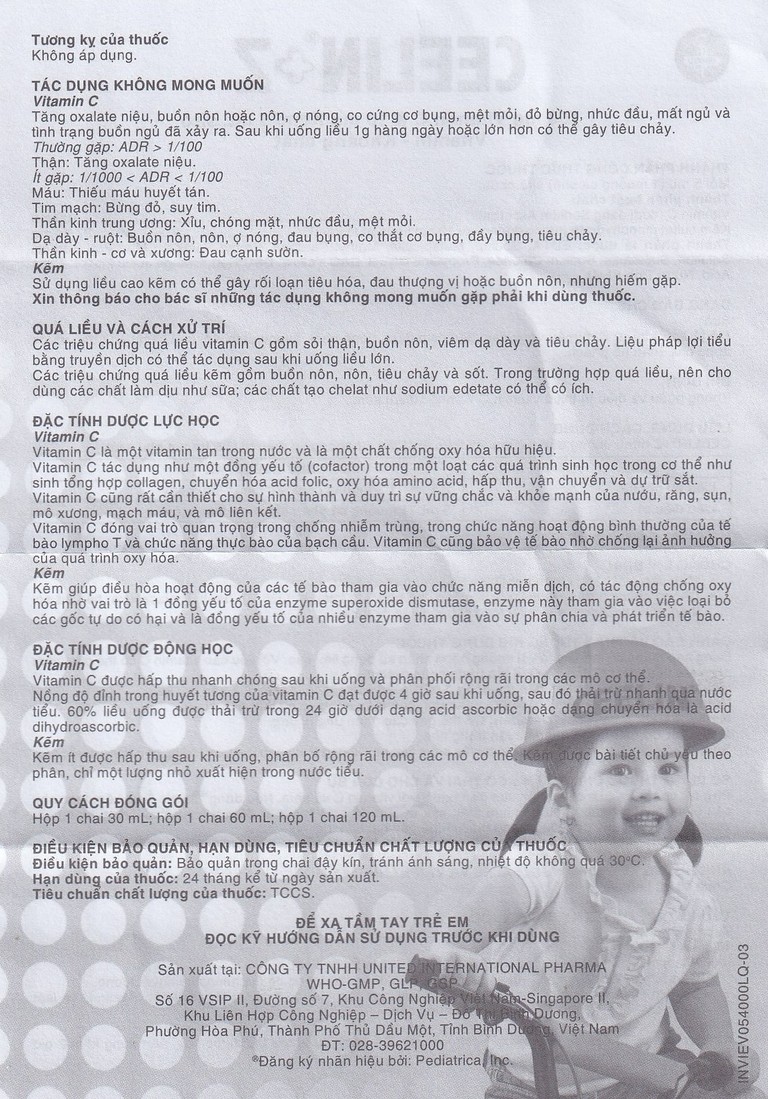 Siro Ceelin + Z United phòng ngừa và điều trị thiếu vitamin C hoặc thiếu kẽm (60ml)