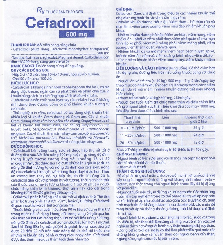 Thuốc Cefadroxil 500mg Domesco điều trị nhiễm khuẩn (2 vỉ x 10 viên)