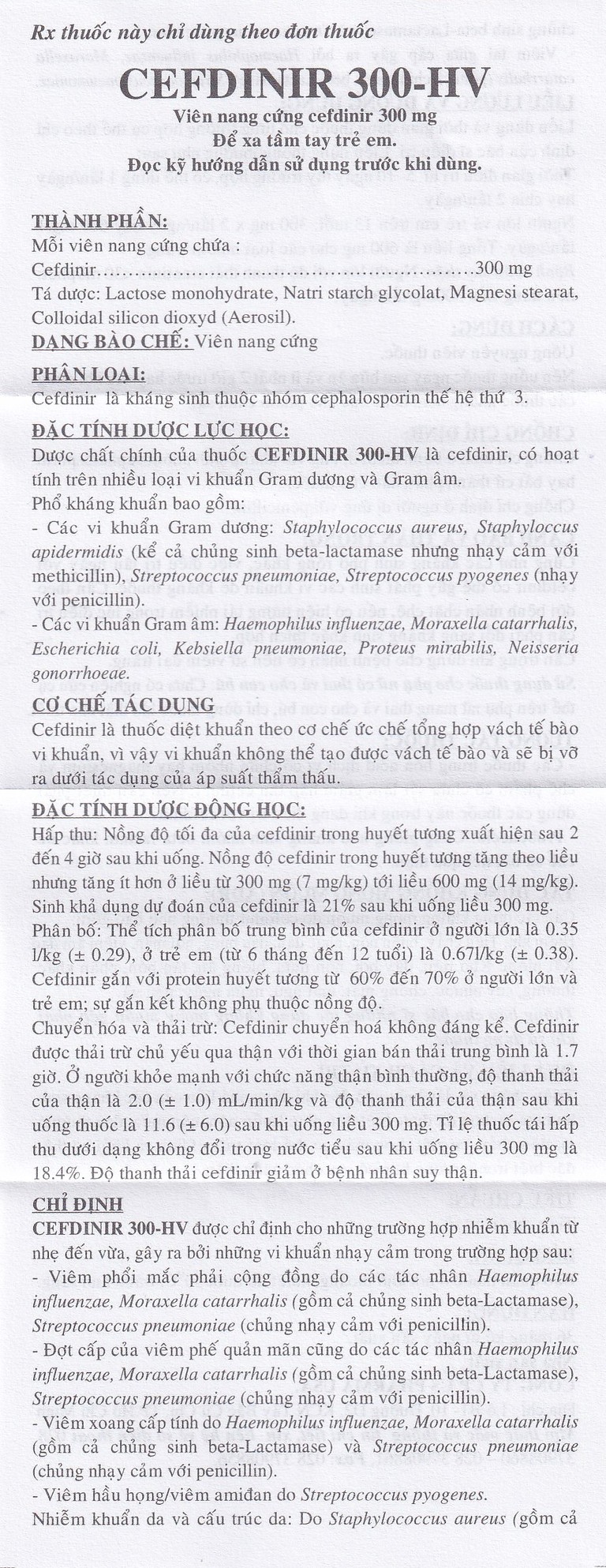 Thuốc Cefdinir 300 - HV USP điều trị nhiễm khuẩn (2 vỉ x 10 viên)
