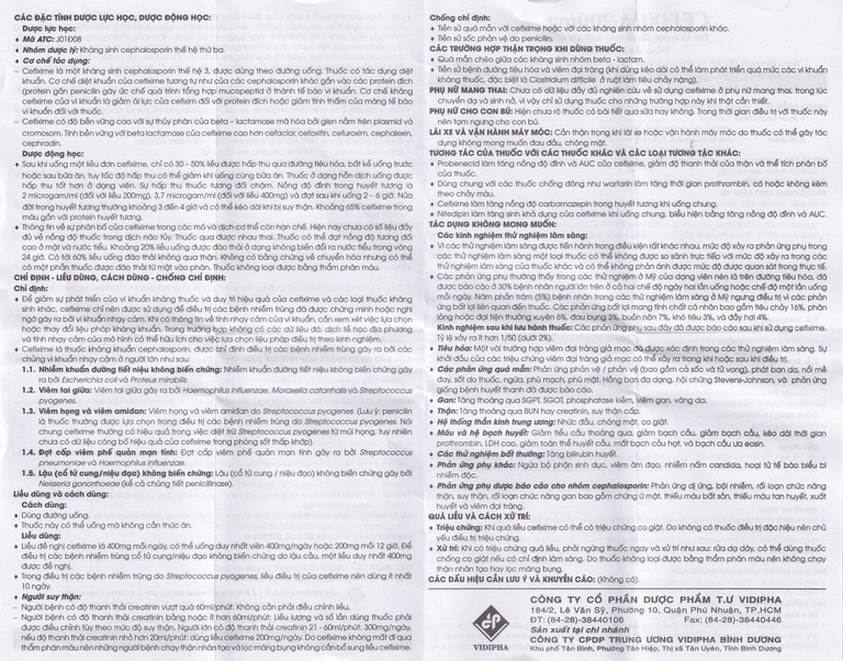 Thuốc Cefixim 200mg Vidipha điều trị nhiễm khuẩn (1 vỉ x 10 viên)