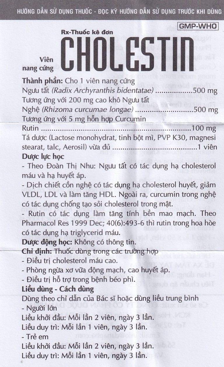 Thuốc Cholestin Danapha phòng ngừa xơ vữa động mạch, cao huyết áp (50 viên)