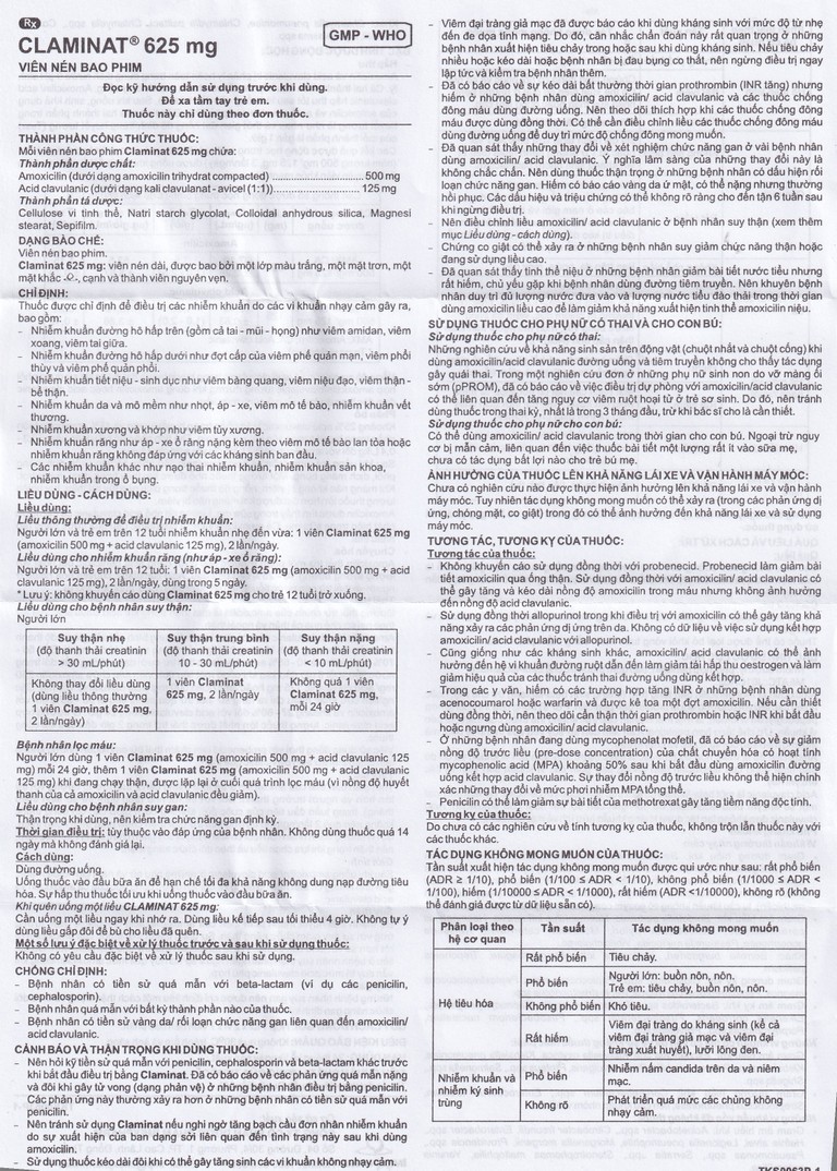 Thuốc Claminat 625mg Imexpharm điều trị nhiễm trùng (2 vỉ x 7 viên)