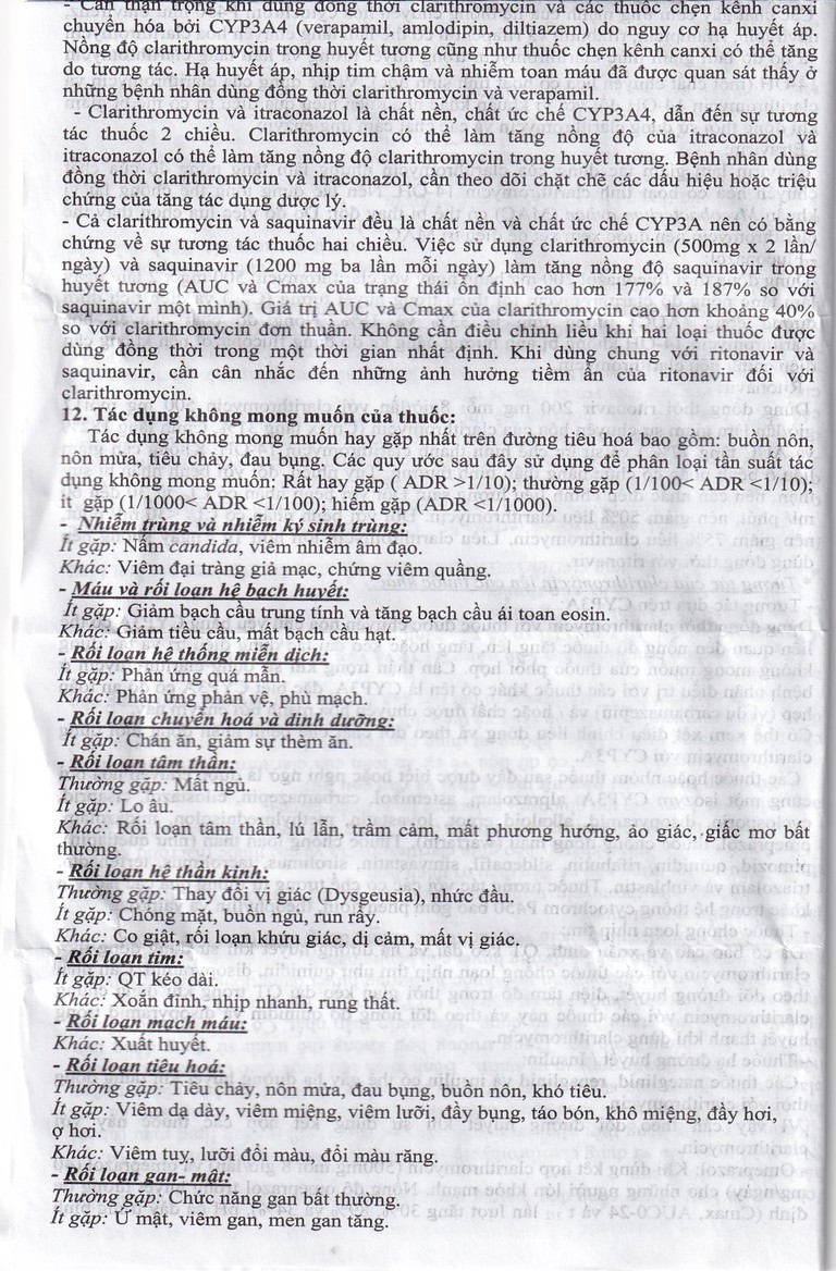 Thuốc Clarithromycin 500mg Quapharco điều trị nhiễm khuẩn đường hô hấp (2 vỉ x 5 viên)