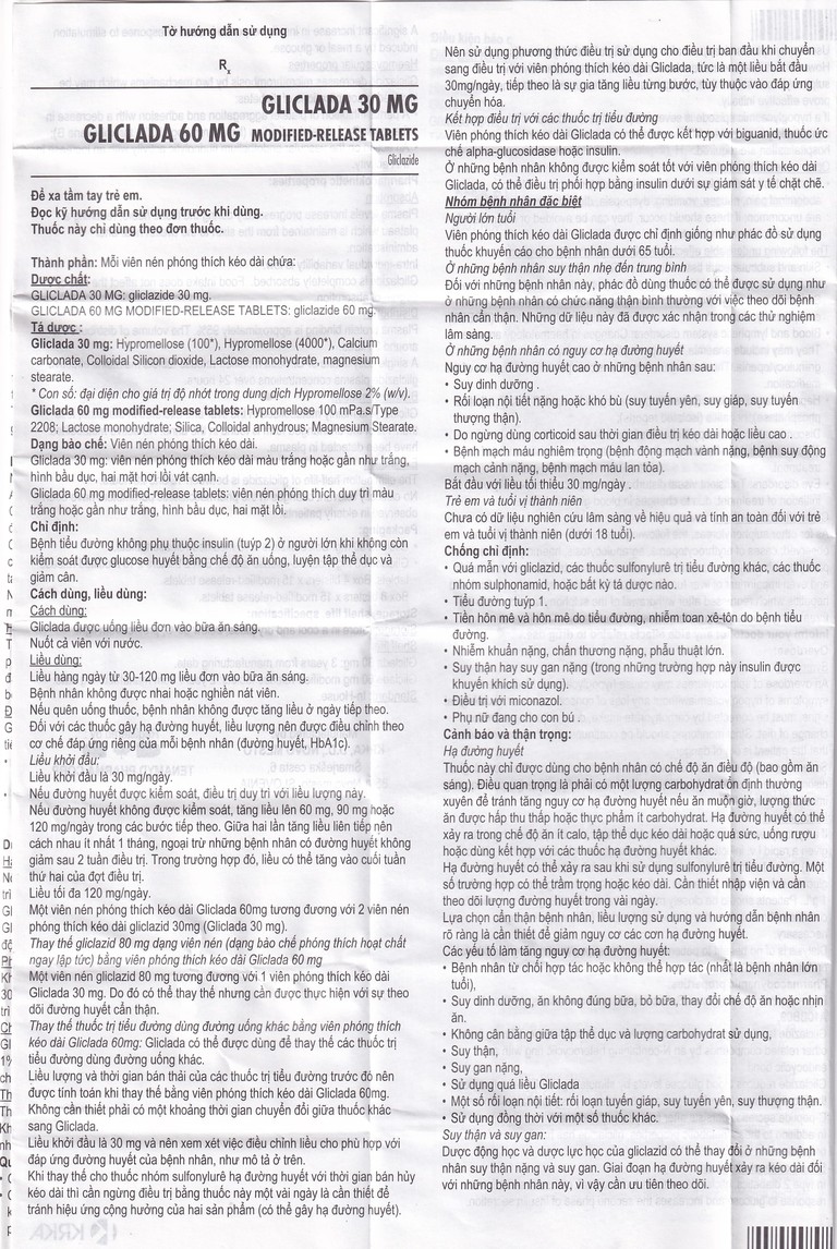 Thuốc Gliclada 60mg KRKA điều trị bệnh tiểu đường (2 vỉ x 15 viên)