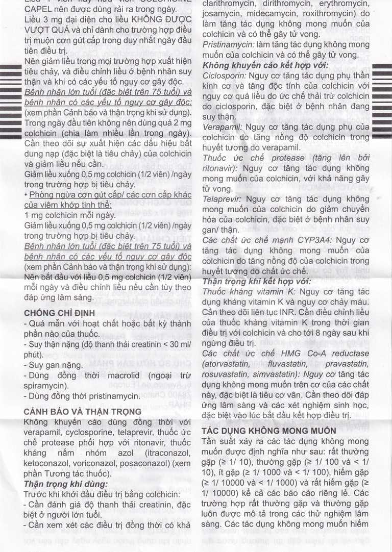 Thuốc Colchicine Capel 1mg Mayoly Spindler phòng ngừa và điều trị cơn gút cấp (20 viên)